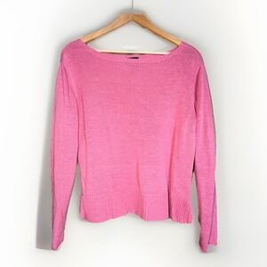 Eileen Fisher 100% Linen Sweater Womens Size MP Knit Pullover Pink Long Sleeve